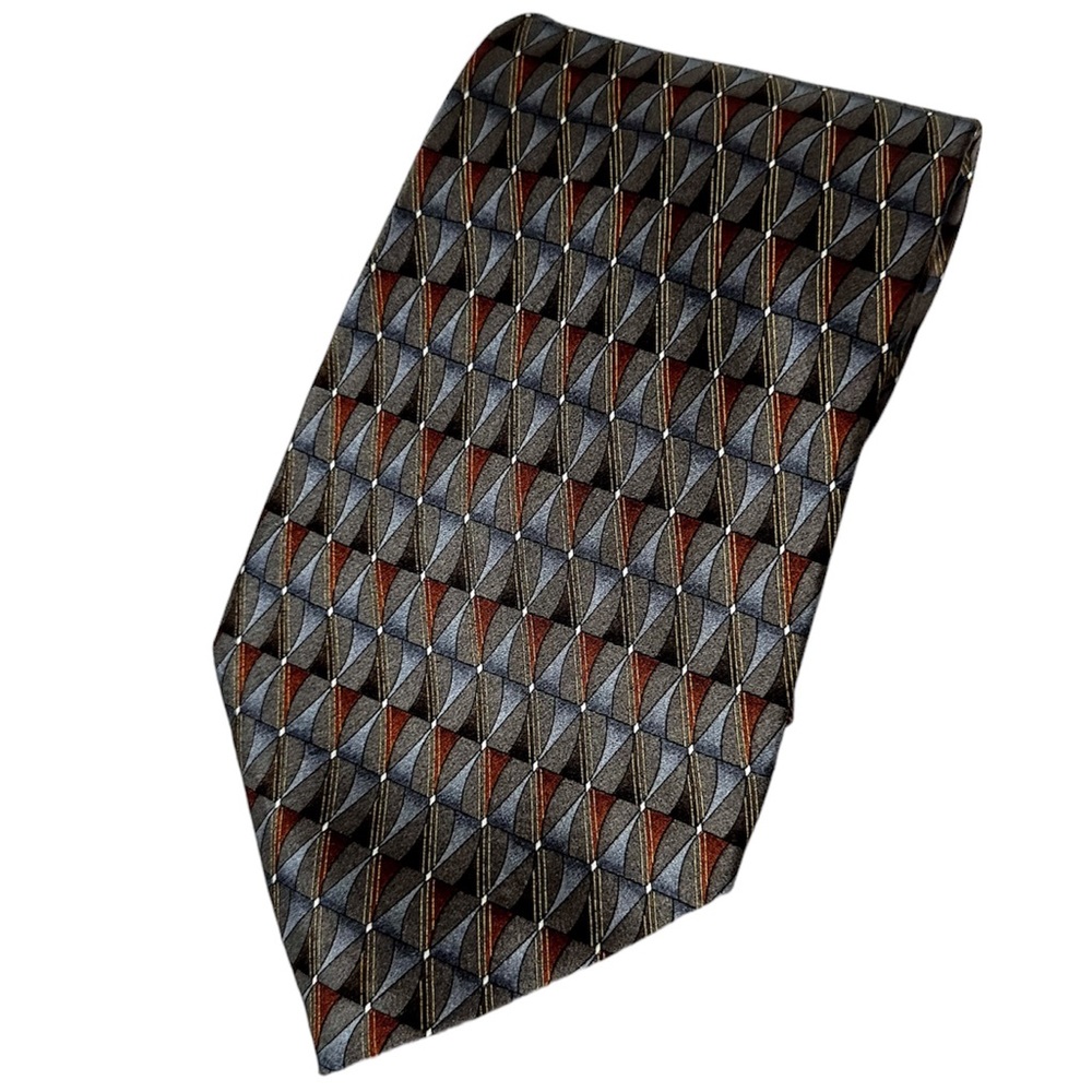 New Van Heusen Silk Tie Gray Blue Brown Orange Handmade in Protective Sleeve